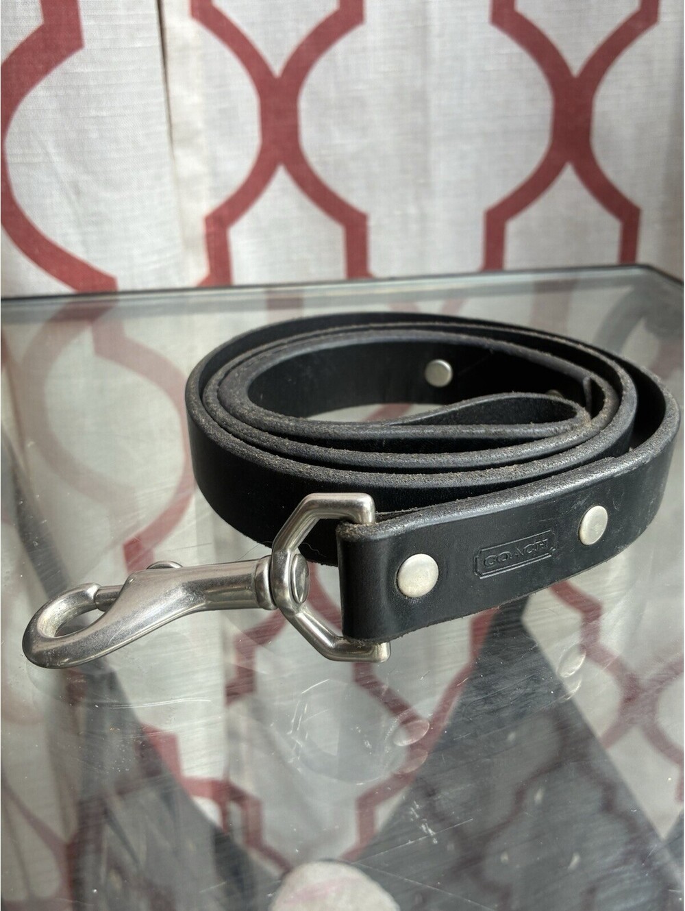 Coach Black Leather Dog Leash Silver Hardware Traditional 4562 Pet Gear Classic